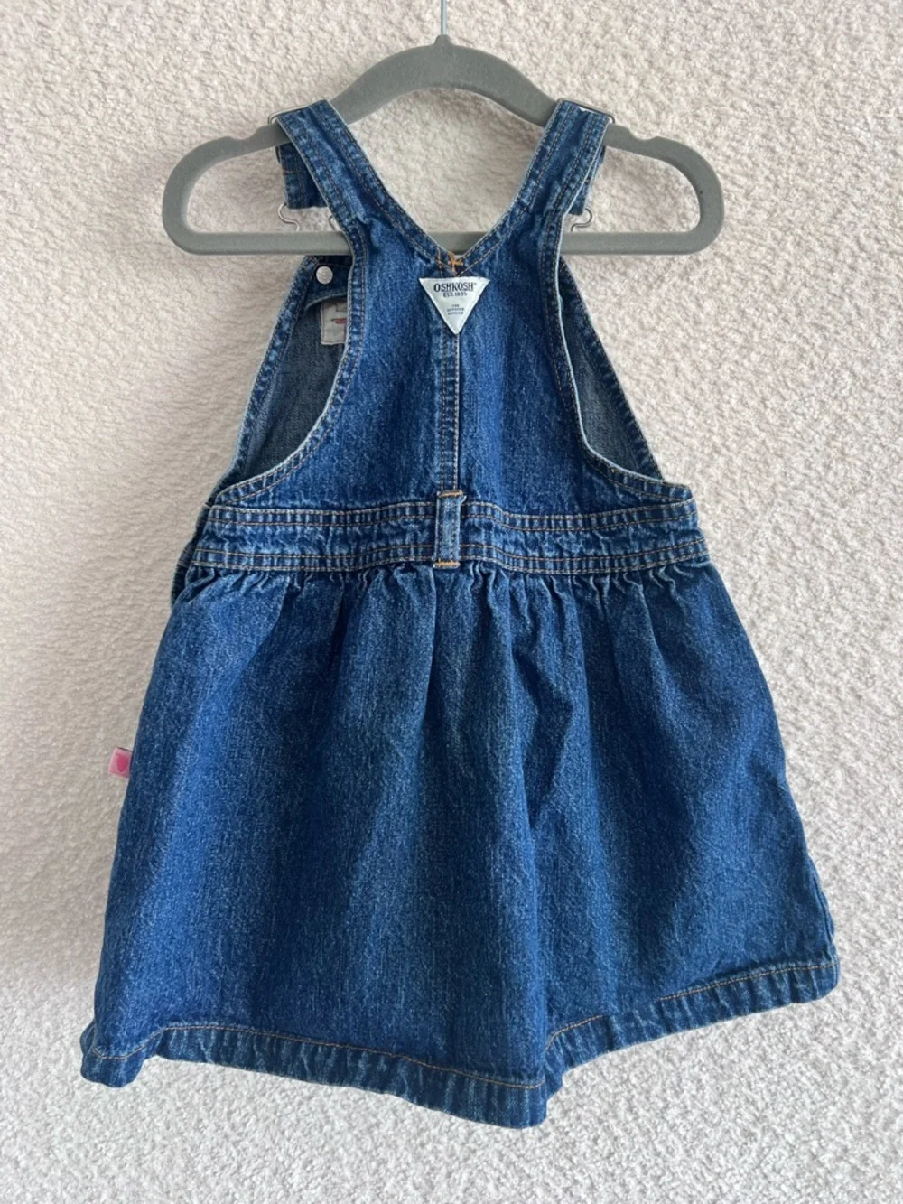 Osh Kosh B’Gosh Vintage Retro Baby Blue Denim Overalls‎ Dress Infant Size 24 Mon